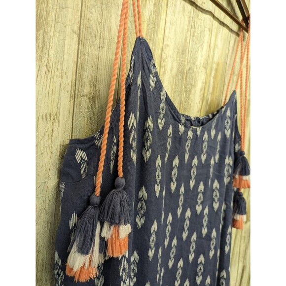 Peyton & Parker Blue Linen Blend Maxi Dress Tassels Side Slits Beachy XL - Picture 2 of 7